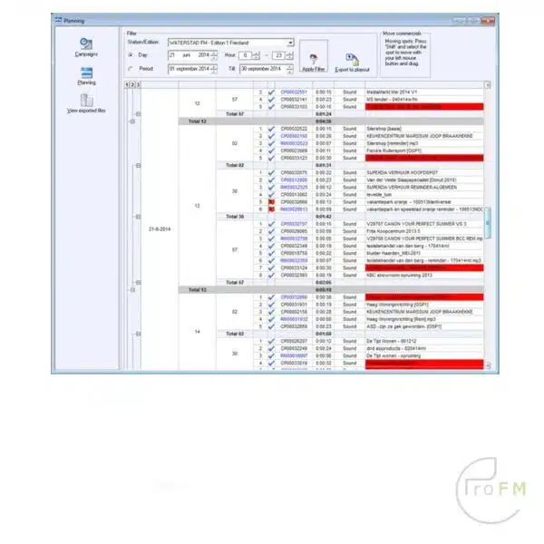 Pro FM Broadcast - Caliope commerciële planningssoftware voor uitzendingen