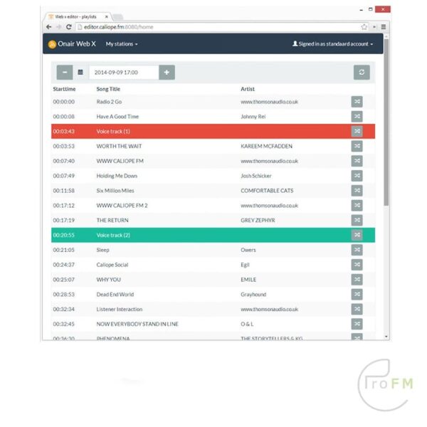 Pro FM Broadcast - Caliope OnAir WebX Voicetrack Editor