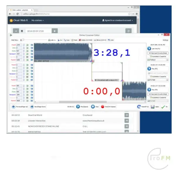 Pro FM Broadcast - Caliope OnAir WebX Voicetrack Editor