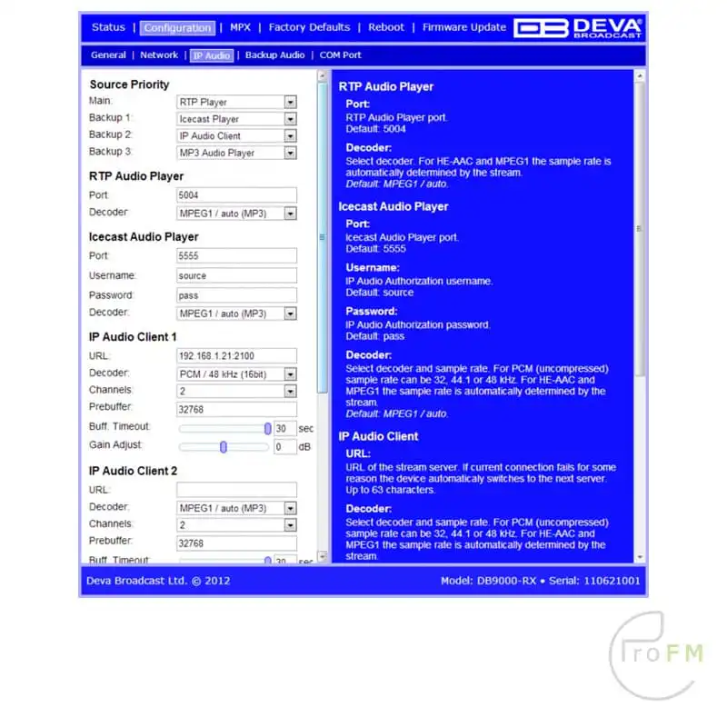 Pro FM Broadcast - Deva DB9000-RX Audio over IP Encoder