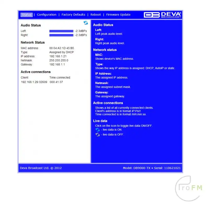 Pro FM Broadcast - Deva DB9000-TX Audio over IP Encoder