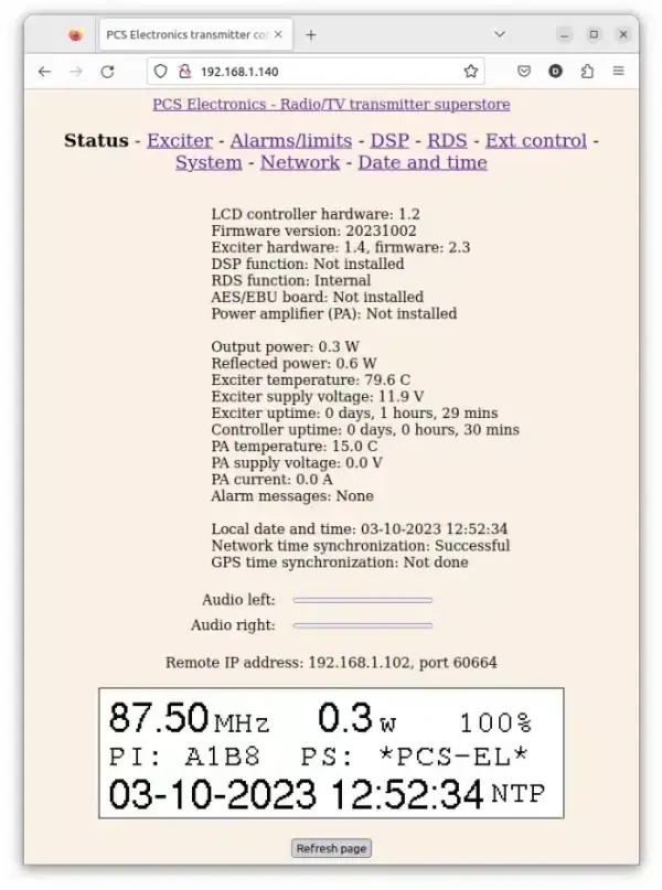 webinterface PCS AM MAX.